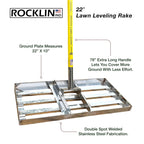Rocklin™ Lawn Leveling Rake – 22” x 10” Stainless Steel Leveling Tool with 78” Handle | Smooth & Level Soil, Sand or Grass | Durable Leveling Tool for Lawn, Yard and Garden