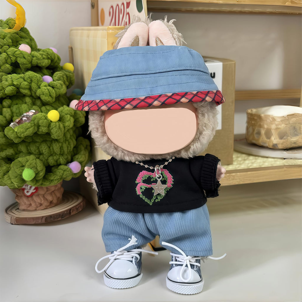 5 Set 17cm Doll Clothes, Clothes for Dolls Outfit, Accessories for 17cm Dolls Clothes Sweater + Hat + Jeans + Necklace + Shoes,, No Doll Included (Cowboy Set)