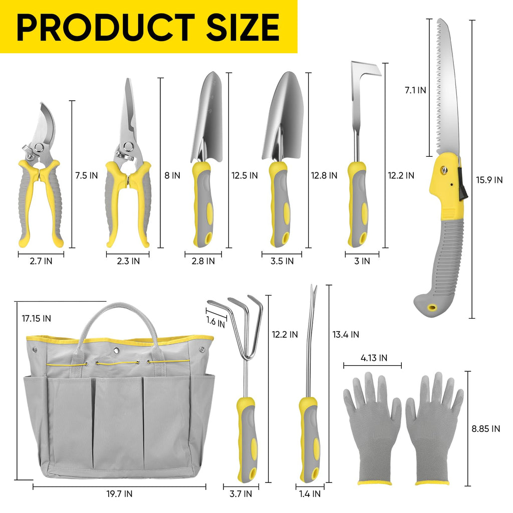 Blumway Garden Tool Sets, 10 Piece Heavy Duty Gardening Tool Set, Stainless Steel Gardening Hand Tools with Garden Tool Bag, Garden Tool Kit for Gardening Supplies,Ideal Garden Gifts for Women Men