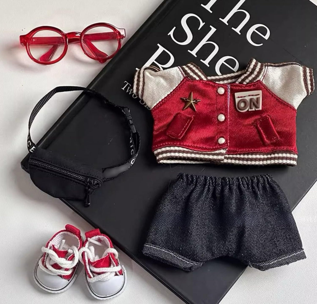 Doll clothes suitable for 15cm and 17cm Labubu (dolls not included), stylish baseball uniform sets (including shoes, glasses and shoulder bags), and 15/17cm doll sporty style suits