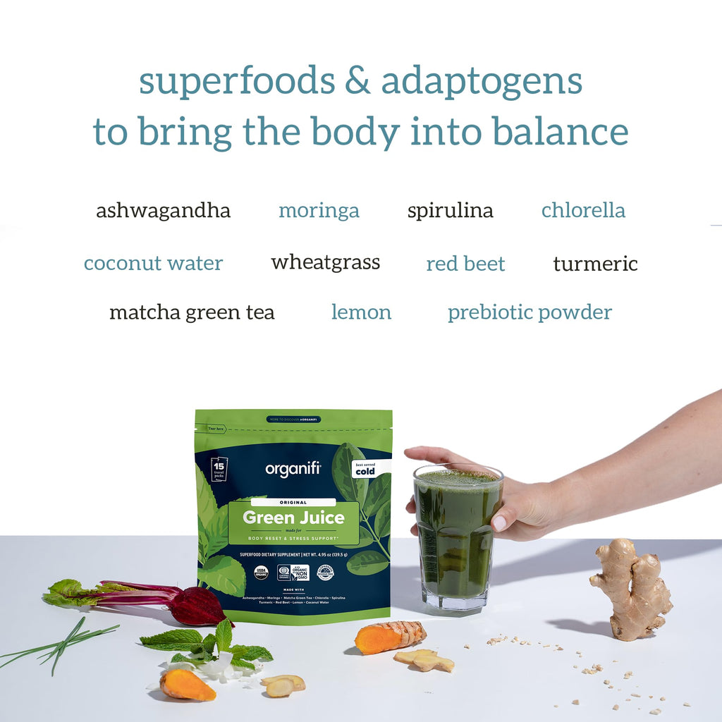 Organifi: GO Packs - Green Juice - Organic Superfood Supplement Powder - 15 Travel Packs - Organic Vegan Greens - Hydrates and Revitalizes