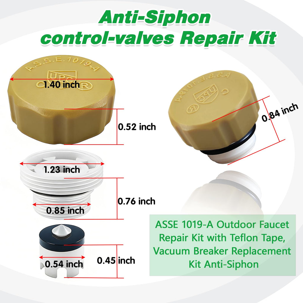 PILISPARK Anti-Siphon Industrial-control-valves Repair Kit， ASSE 1019-A Vacuum Breaker Check Valve Replacement Kits with Decorative Cover, Plastic Body,Plunger and O-Ring,2 Pack