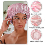 Smilco 4 Pack Shower Caps for Women, Reusable Waterproof Double Layer Bath Cap, Large EVA Elastic Hair Cover for Shower, Fits Long Hair & Braids, for Spa & Home