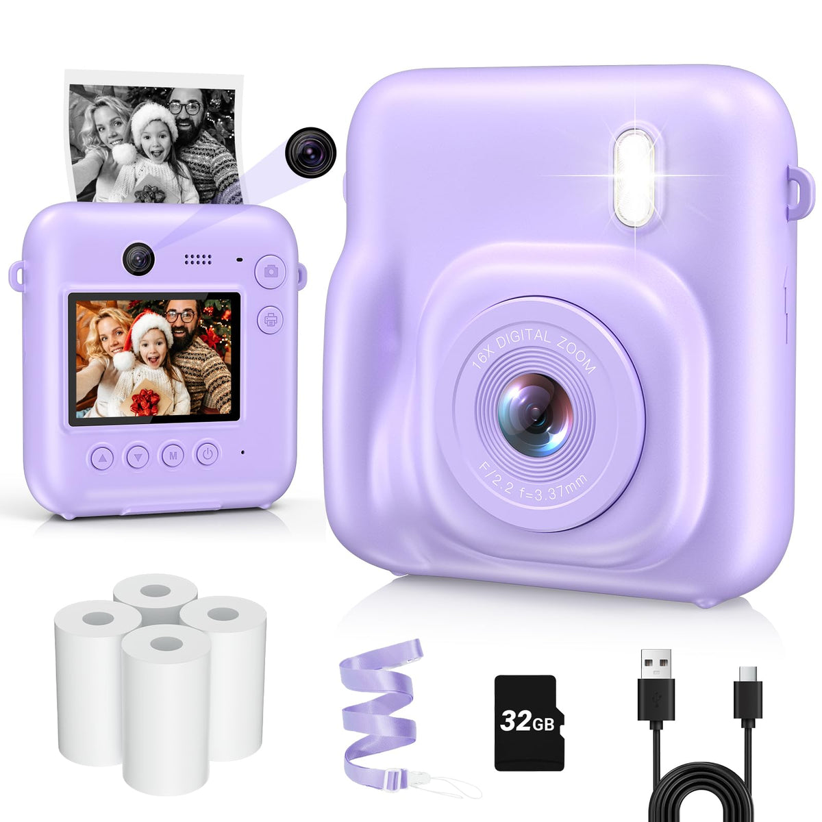 Kids Camera Instant Print, Dual-Lens 48MP Digital Camera,Purple,Aasonida
