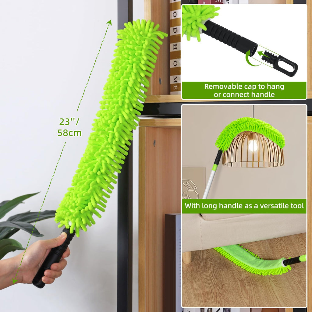 Ceiling Fan Cleaner Duster with 75'' Extension Pole, Flexible High Ceiling Fan Blades Cleaning Tool, Reusable Skinny Duster for Tight Spaces
