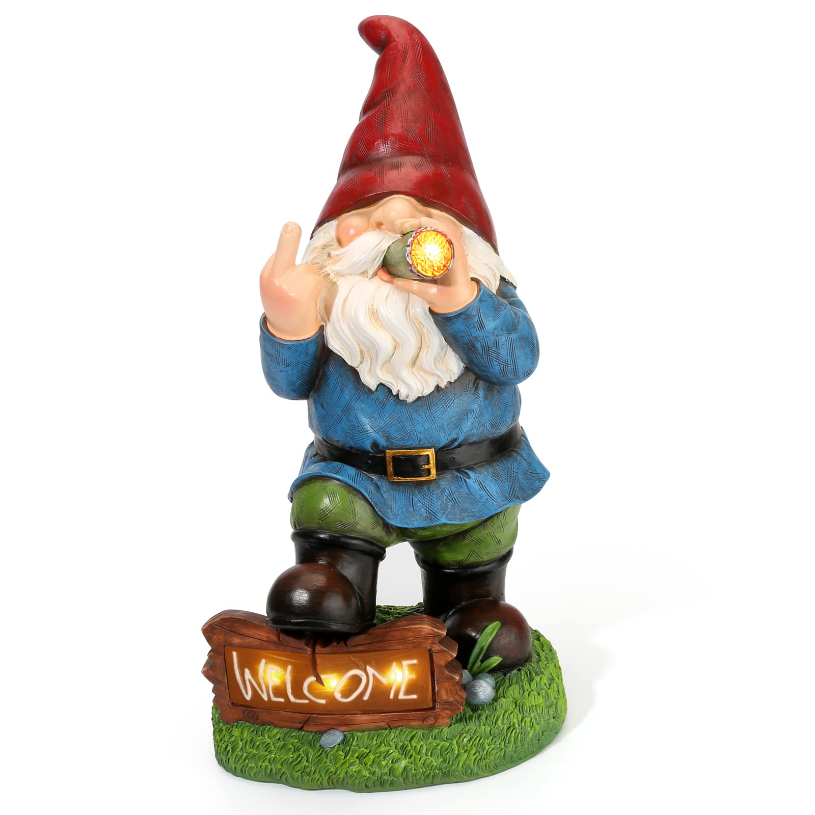 Panven Gnomes Garden Decor, 13.5" Tall Solar Large Inappropriate Funny Gifts Gnome Outdoor Statues for Yard, Patio, Lawn, Outside Naughty Gnome Garden Decorations Gift for Men Women