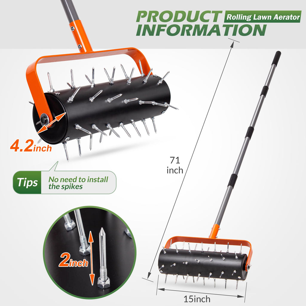 Walensee Rolling Lawn Aerator, Heavy Duty Manual Aerator with 42 Spikes