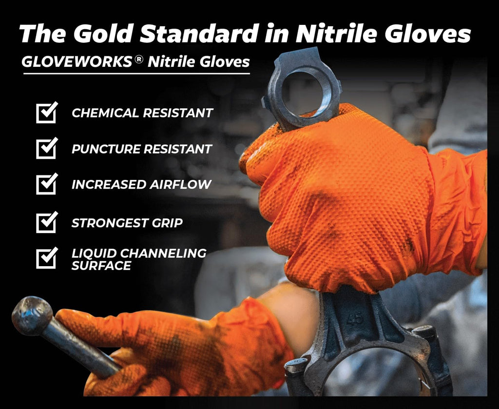 GLOVEWORKS 8 Mil Orange Nitrile Disposable Gloves Heavy Duty Industrial RDT for Mechanic and Automotive, XXL Box of 100