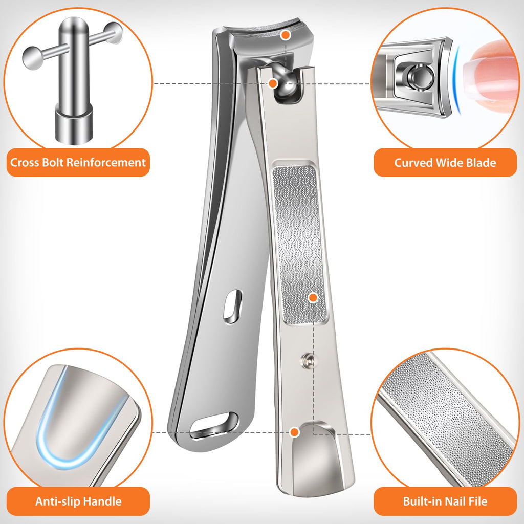 Nail Clippers for Men Thick Nails, Large Toenail Clippers for Seniors Thick Toenails with Wide Opening, Ultra Sharp Anti Splash Fingernail Clipper Cutter Long Handle with Catcher