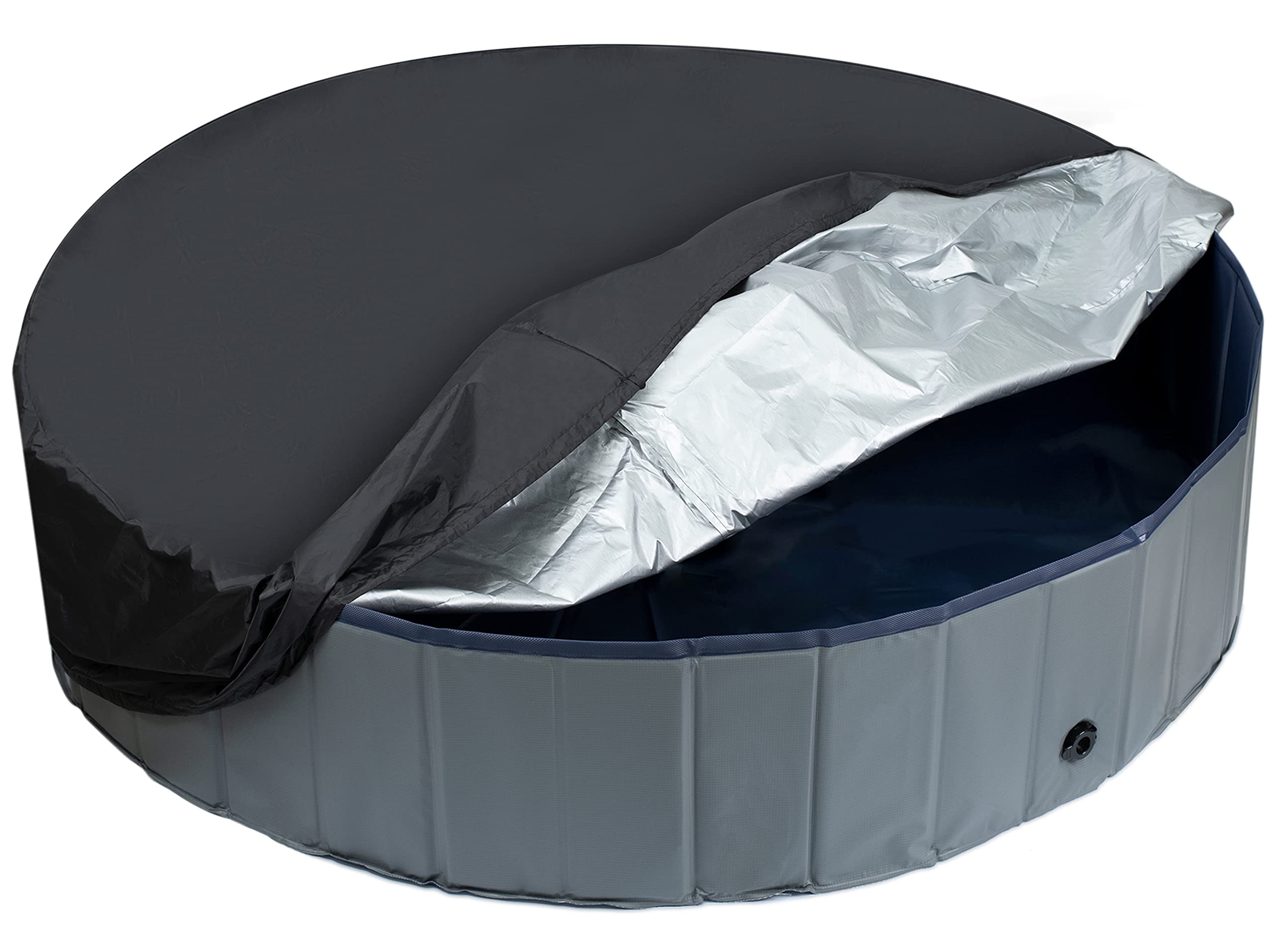Niubya Round Dog Pool Cover, Foldable Pet Swimming Pool Cover, Waterproof Dustproof and Washable Pool Protective Cover with Drawstring Design, 64 x 12 Inches