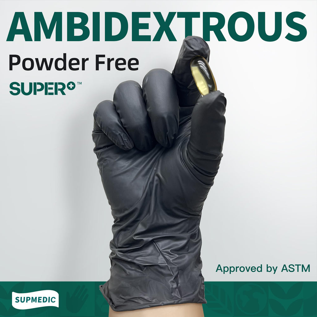 Supmedic Vinyl Disposable Exam Gloves, Black 4 Mil Powder-Free Latex-Free Medical Food-Safe Cooking Cleaning Glove, 100 Pcs (X-Large)