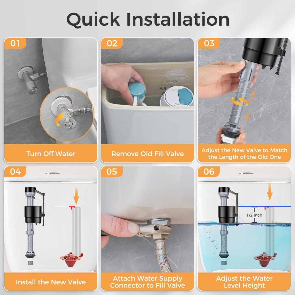 Houpeoro Universal Toilet Flusher Replacement Kit, Toilet Fill Valve and 2-Inch Flapper Replacement Kit, Toilet Repair Kit Inside Tank, Adjustable, Quiet and Easy to Install (1-Pack)