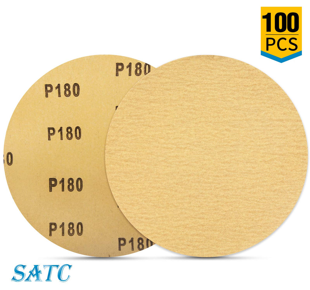 S SATC 100 PCS PSA Sanding Discs 6 Inch Adhesive Backed Sandpaper 180 Grit Sander Attachment for Drill Self Stick Aluminum Oxide Round Automotive Sandpaper with Sticky Back