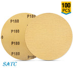 S SATC 100 PCS PSA Sanding Discs 6 Inch Adhesive Backed Sandpaper 180 Grit Sander Attachment for Drill Self Stick Aluminum Oxide Round Automotive Sandpaper with Sticky Back