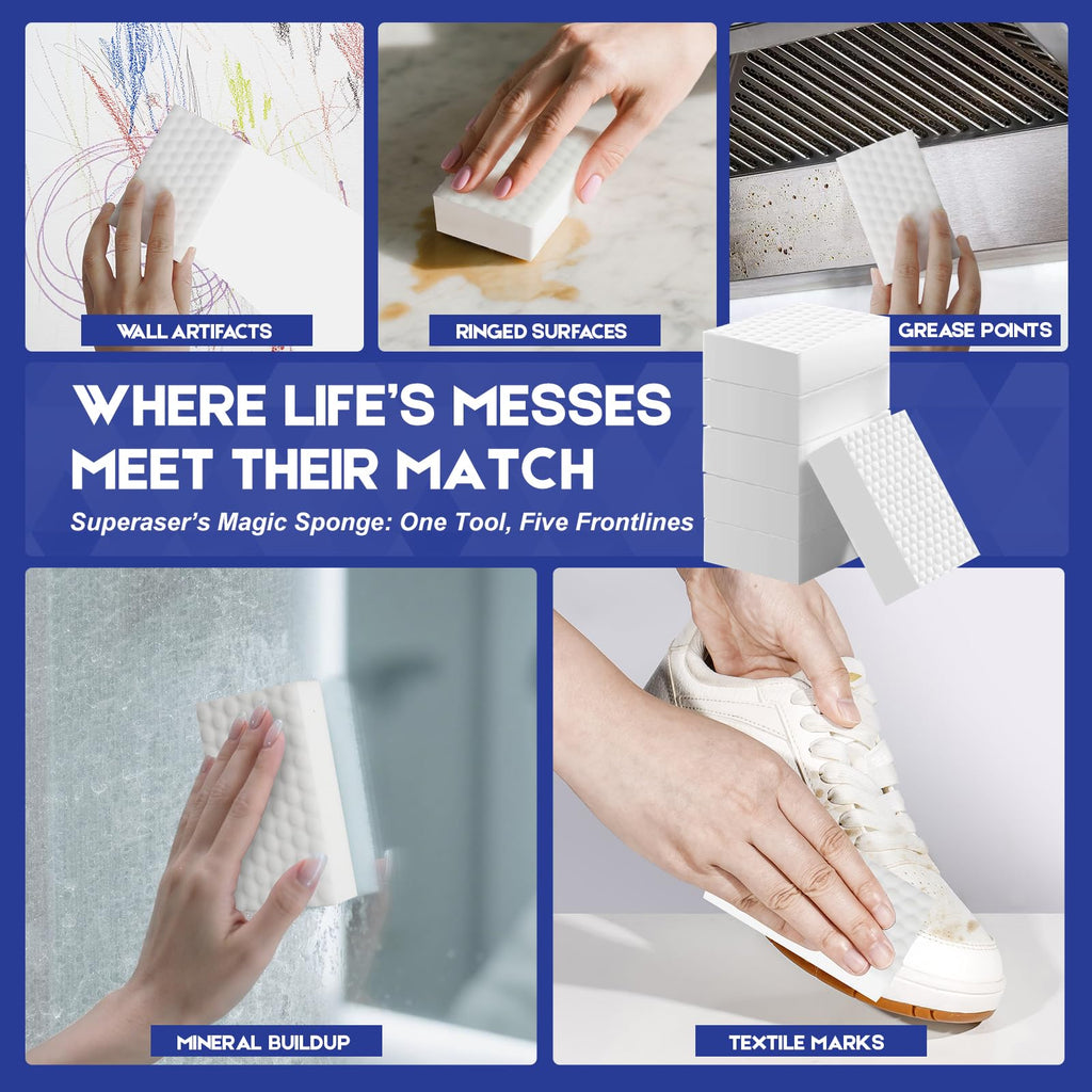SUPERASER Magic Sponge Bulk 50 Pack, Textured MEGA-50 | Long Lasting Value Supply for Heavy-Duty Cleaning | All-Purpose Melamine Foam Pads