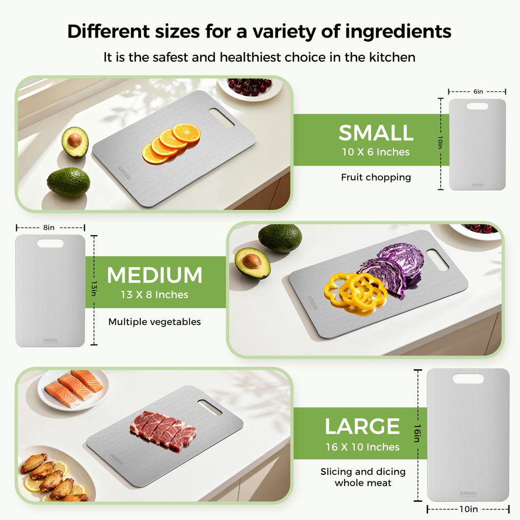 Titanium Cutting Board for Kitchen Set of 3(M+L+XL),One-Piece Design
