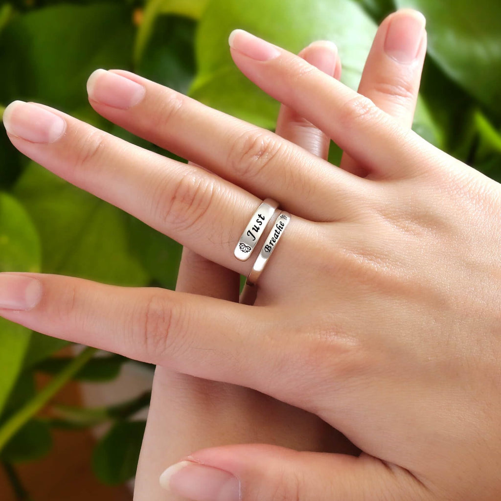 oGoodsunj Sterling Silver Just Breathe Ring for Women: Inspirational Encouragement Rings Adjustable I Am Fearless Motivational Jewelry Gift (Just Breathe)