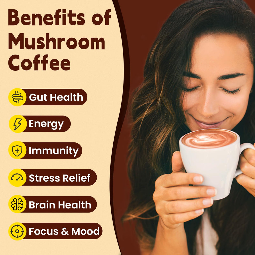 WepBio Mushroom Coffee Original Black 11 in 1 Adaptogenic Mushrooms Blend with Ashwagandha KSM-66,Lions Mane,Reishi,Turkey Tail Instant Mushroom Coffee for Boost Energy, Focus 30 Servings