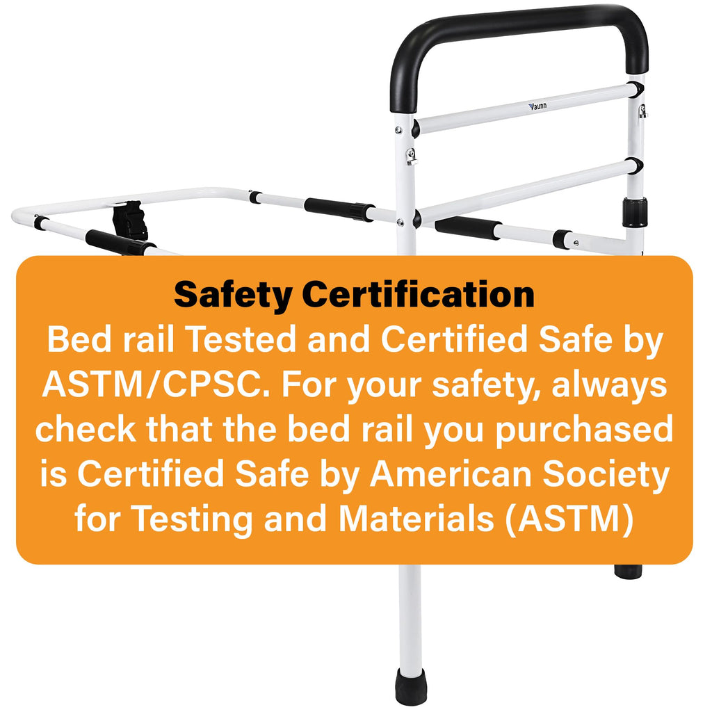 Vaunn Medical New Adjustable Bed Assist Rail Handle (Passed ASTM F3186–17 Safety Standard) and Hand Guard Grab Bar, Bedside Safety and Stability (Tool-Free Assembly)