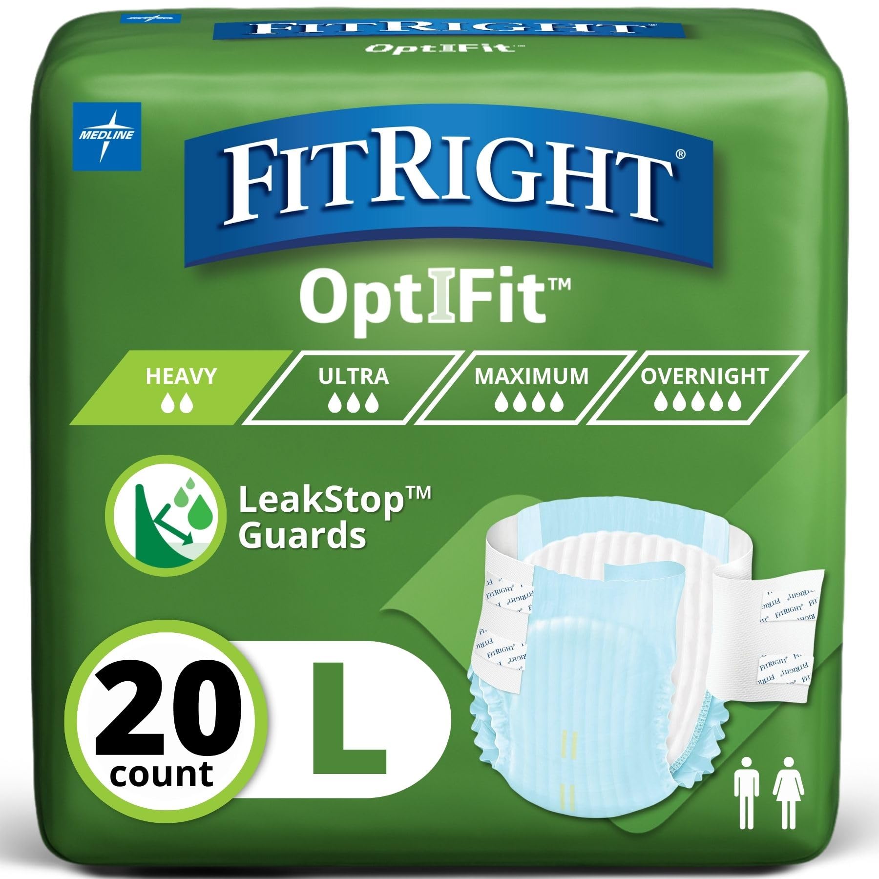 FitRight Extra+ Adult Diapers, Disposable Incontinence Briefs, Leak-Proof Diaper, Absorbent Briefs for Men and Women, Maximum Protection, Large, 44 – 56 in, 20 Briefs per Bag
