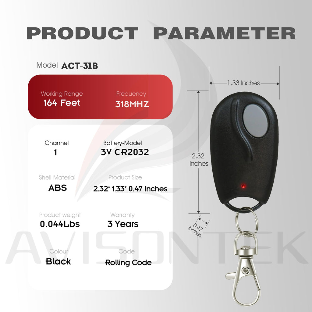 Avisontek 2-Pack for Linear Garage Door Opener Remote ACT-31B Megacode, LD033 LD050 LS050