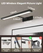 EZVALO Picture Light for Wall, 13'' Black Rechargeable 4800mAh Battery Lights Wireless with IR Remote, Magnetic LED Art Painting Light with 3 Color Temperatures, Display for Gallery, Living Room