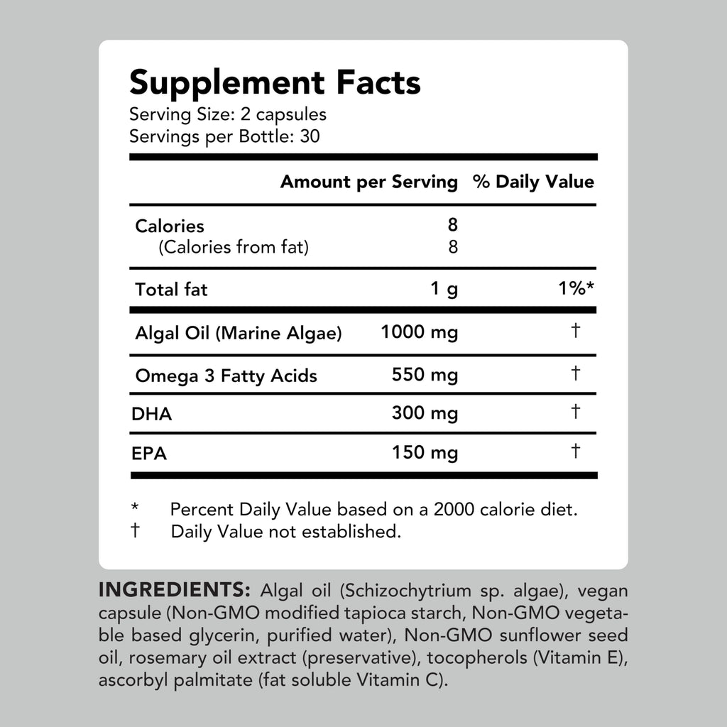 AMANDEAN Vegan Omega 3 Supplement. Premium Fish Oil Alternative. Algae DHA & EPA. Carrageenan Free Softgels. Algal Essential Fatty Acids. Plant Based Heart, Brain, Eye, Skin, Immune Support. (60ct)