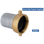 EASTRANS Aluminum Female Hose Fitting with Brass Nut, 3 inch Pin Lug Hose Shank Coupling with 1 Clamp