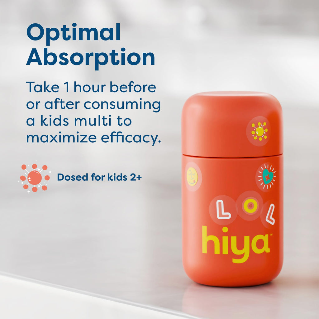 Hiya Iron+ Supplements for Kids - High Absorption Iron Supplement - Delicious Strawberry Flavor & Easy on Children's Stomach - No Added Sugar & Third Party Tested - 30 Day Refill Supply for Toddlers