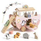 Joyreal Pink Wooden Noah's Ark Toy for 1 Year Old Baby Girl Baptism Gifts