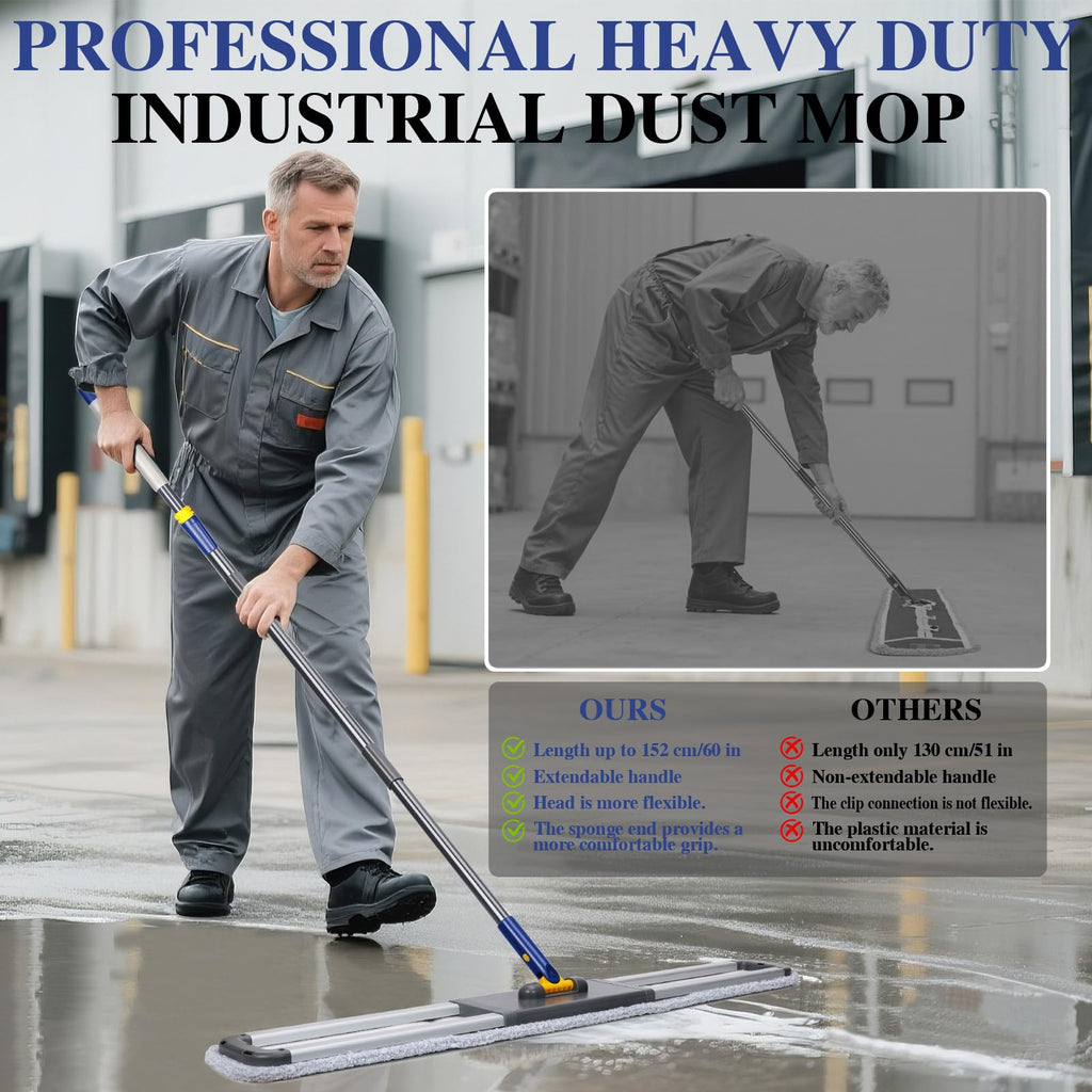 36" Commercial Mop for Floor Cleaning, Masthome Heavy Duty Industrial Mop with 3 Pads, Professional Microfiber Mops with 60'' Long Handle,Large Dust Mops for Office Garage Warehouse Factory Mall(Blue)