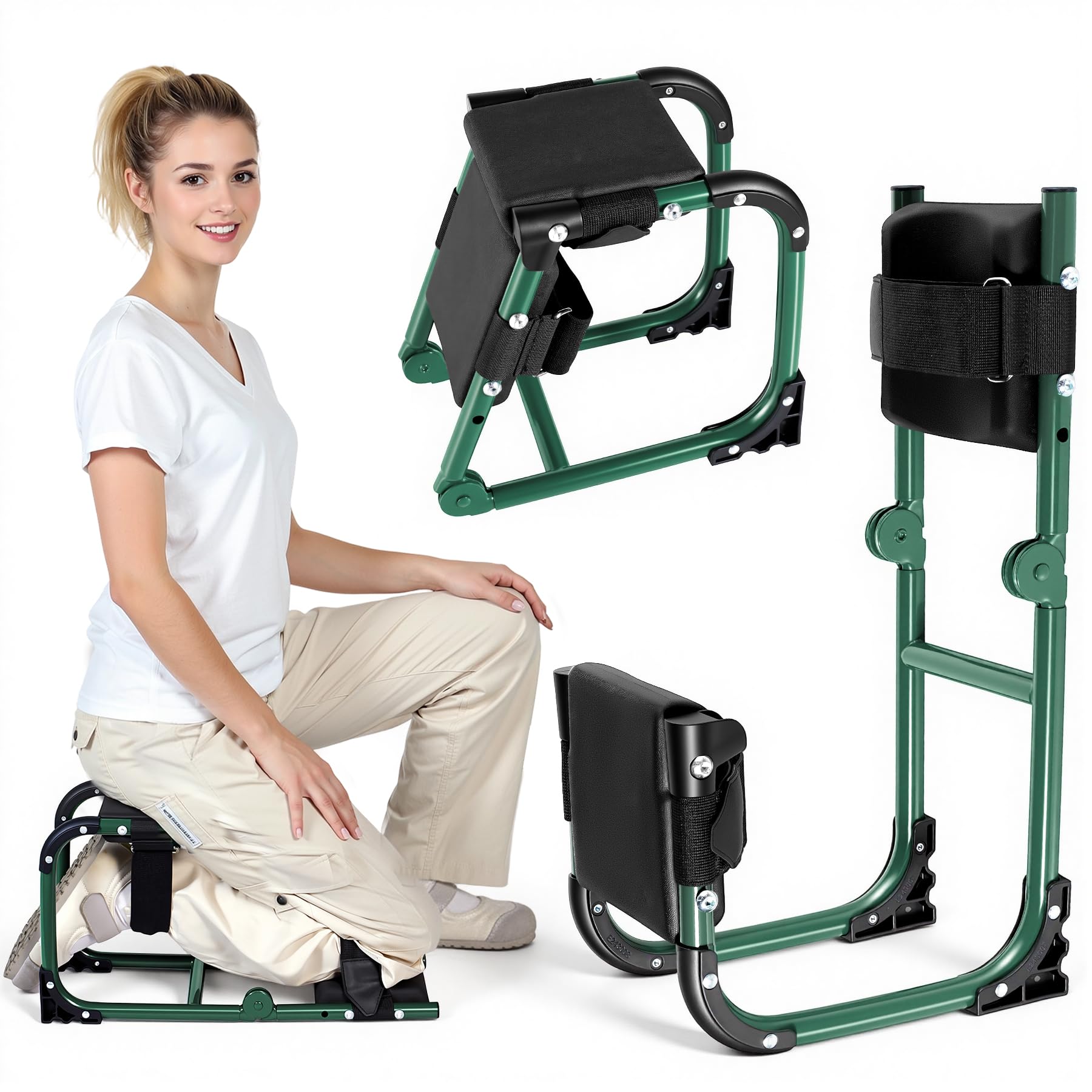 LemZodo Garden Kneeler and Seat, Ergonomic 2-in-1 Foldable Knee Seat, Gardening Stool with Soft Adjustable Kneeling Pad, Gardening Gifts for Women Mom Men Seniors