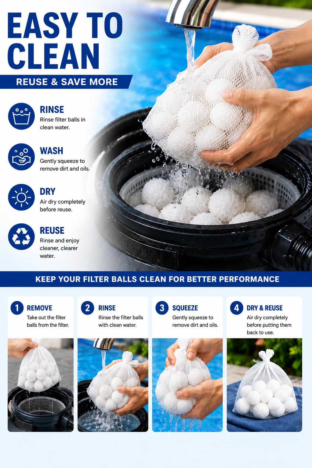 LYQC 3 lbs Pool Filter Balls Eco-Friendly Fiber Filter Media for Swimming Pool Sand Filters (Equals 50kg/100lbs Pool Filter Sand) (3, Pounds)
