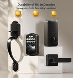 Veise Fingerprint Door Lock Set, Keyless Entry Door Lock, Front Handle Set, Electronic Keypad Deadbolt with Lever Handle, 2 Keys, Auto-Locking, One-time Codes, Easy to Install, Matte Black