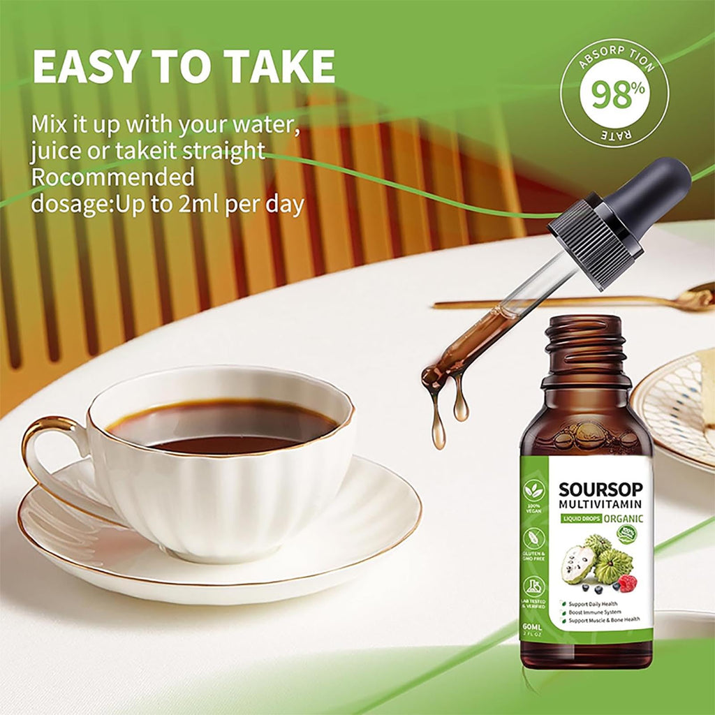 bogomo Soursop Bitters Liquid 2 Fl Oz, Soursop Graviola Leaf Extract Liquid Drop, Soursop Multivitamin Liquid Drops Organic for Cell Support, Immune System, Relax