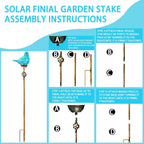Garden Solar Lights,Solar Garden Stake Lights - Hand Blown Glass Decorative Garden Pathway Lights Outdoor Waterproof Sky Blue Bird Glass Stakes