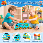 Veslier Toy Trucks for 2 3 4 5Years Old,Construction Transpor Trucks for Toddlers 2-4 Years with 4 Pull Back Cars for Toddlers 2-4,Christmas Birthday Gift for 18M+ 2 3 4 5 Years Old Kids Boys Girls.