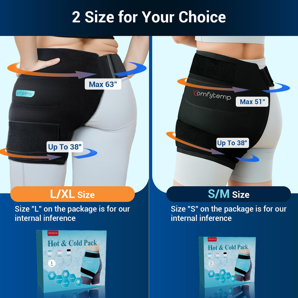Comfytemp Hip Ice Pack Wrap for Sciatica Pain Relief, Hip Replacement After Surgery, Reusable Gel Ice Pack for Injuries, Hot Cold Compress Recovery Items Physical Therapy Men Women, Black (L/XL/2XL)
