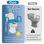 Ultimate Raised Toilet Seat with Handles, Bedside Commode, Padded Armrests, Adjustable Height, Premium Elevated Toilet Seat for Elderly Bathroom Safety with Arms, Standard and Elongated Toilets, Blue