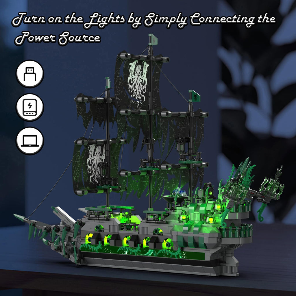 JMBricklayer Flying Dutchman Pirate Ship Building Set for Adults with LED
