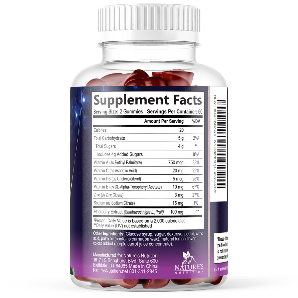 Elderberry Gummies - 3X Strength Black Elderberry Immune Support Gummy with Vitamin C, D3 and Zinc for Kids & Adults, Immune Health Support Supplement Gummy, Black Elder Berry Vitamins - 120 Gummies