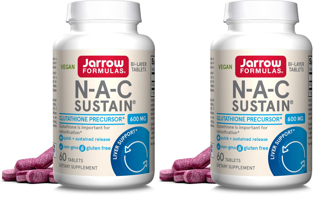 Jarrow Formulas N-A-C Sustain 600 mg, Dietary Supplement, NAC 600 mg, an Antioxidant Amino Acid Support for Liver Health, 60 Day Supply, 60 Tablets (Pack of 2)