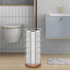 NearMoon Toilet Paper Organizer Stand, Freestanding 3 Rolls Tissue Storage, Metal Bathroom Accessory, Rustproof Toilet Roll Holder for Kitchen Countertop Inside Cabinet Shelf(Wooden Base, Chrome)