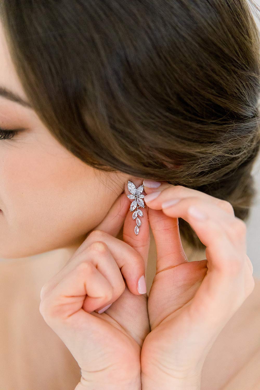 SWEETV Marquise Cubic Zirconia Bridal Earrings, Elegant Wedding Earrings for Brides Bridesmaids, Crystal Formal Drop Earrings for Women Jewelry Gifts (Silver)