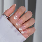 BTArtbox Press On Nails, Short Coffin French Tip Nails, 32 Pcs Full Kit
