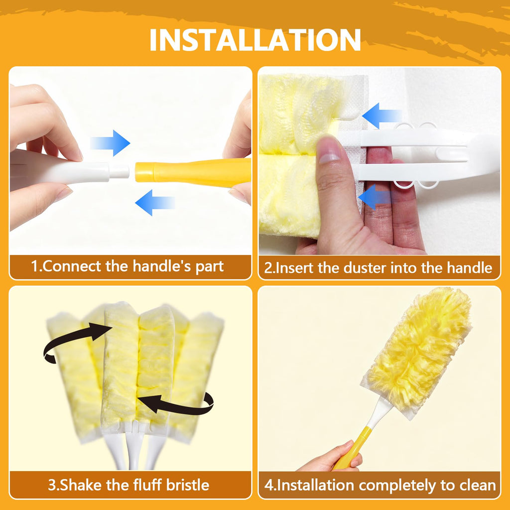 WAWINY 40 Pack Duster Refills Kit Fit for Swiffer Duster Handle,360° Deep Cleaner Heavy Duty Replacement with 1 Handle(Yellow)