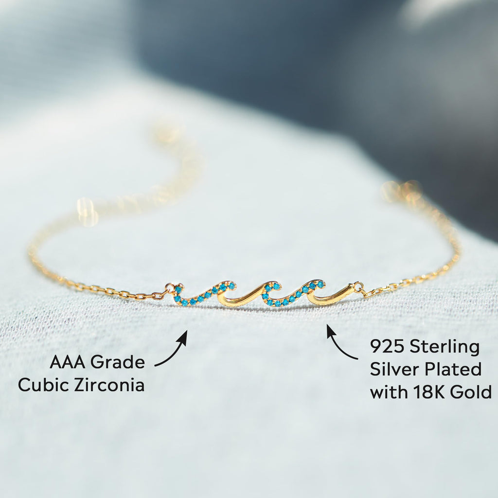 STORYJEWELLERY Birthday Gifts for Women, Sterling Silver Wave Bracelet