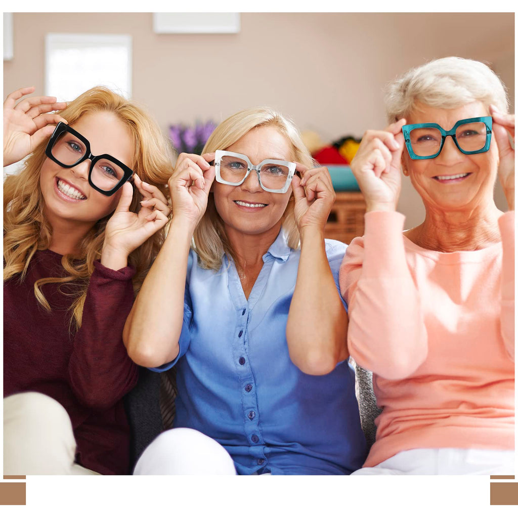Kingdder 6 Pack Oversized Blue Light Glasses for Women Square Blue Light Blocking Glasses Stylish Computer Reading Eyeglasses (Elegant Colors)