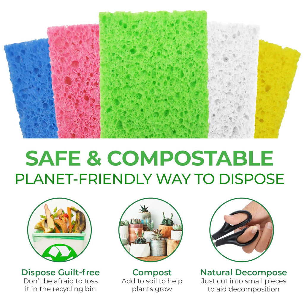 AIRNEX Compressed Cellulose Sponges - 32 Pack Natural Pop Up Dish Sponge for Kitchen - Compostable Plant-Based Cleaning Sponges Bulk – Non Scratch Natural Sponge for Dishes & Household Cleaning