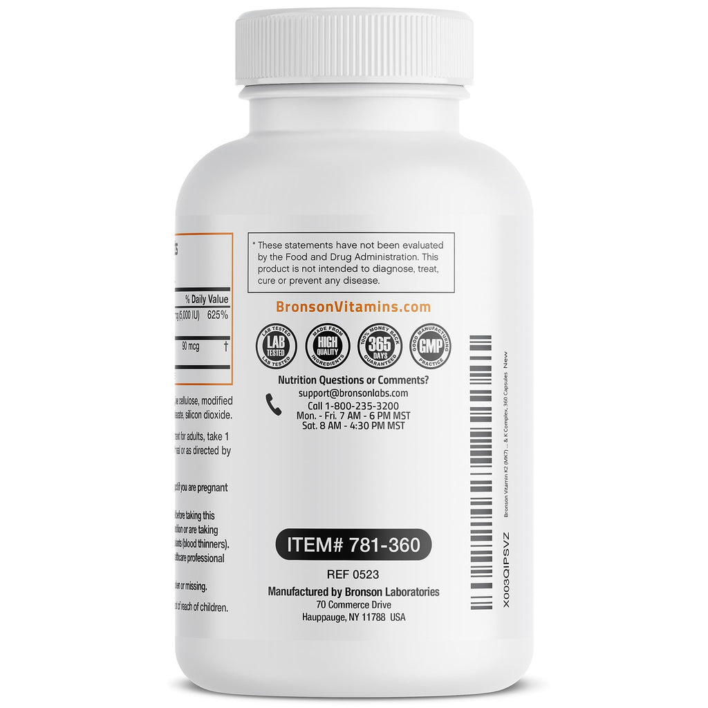 Bronson Vitamin K2 D3 (MK7) Supplement 2-in1 D3 & K2 Complex, 360 Capsules